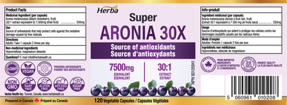 Aronia Berry Extract 250mg – 120 Capsules | 7500mg Fruit Equivalent | 30:1 Aronia Extract Supplement