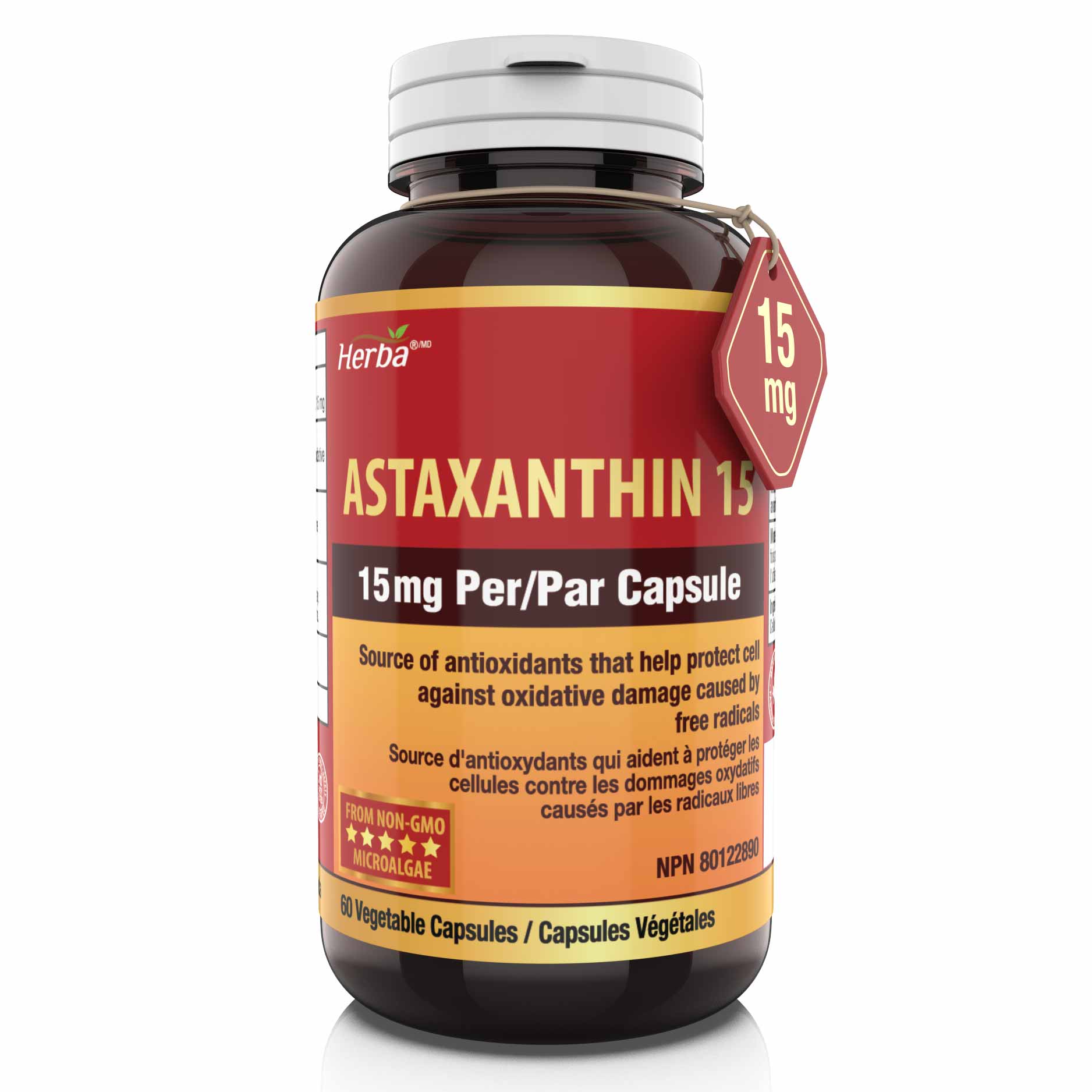 Astaxanthin Supplement 15mg – 60 Vegetable Capsules | Made in Canada