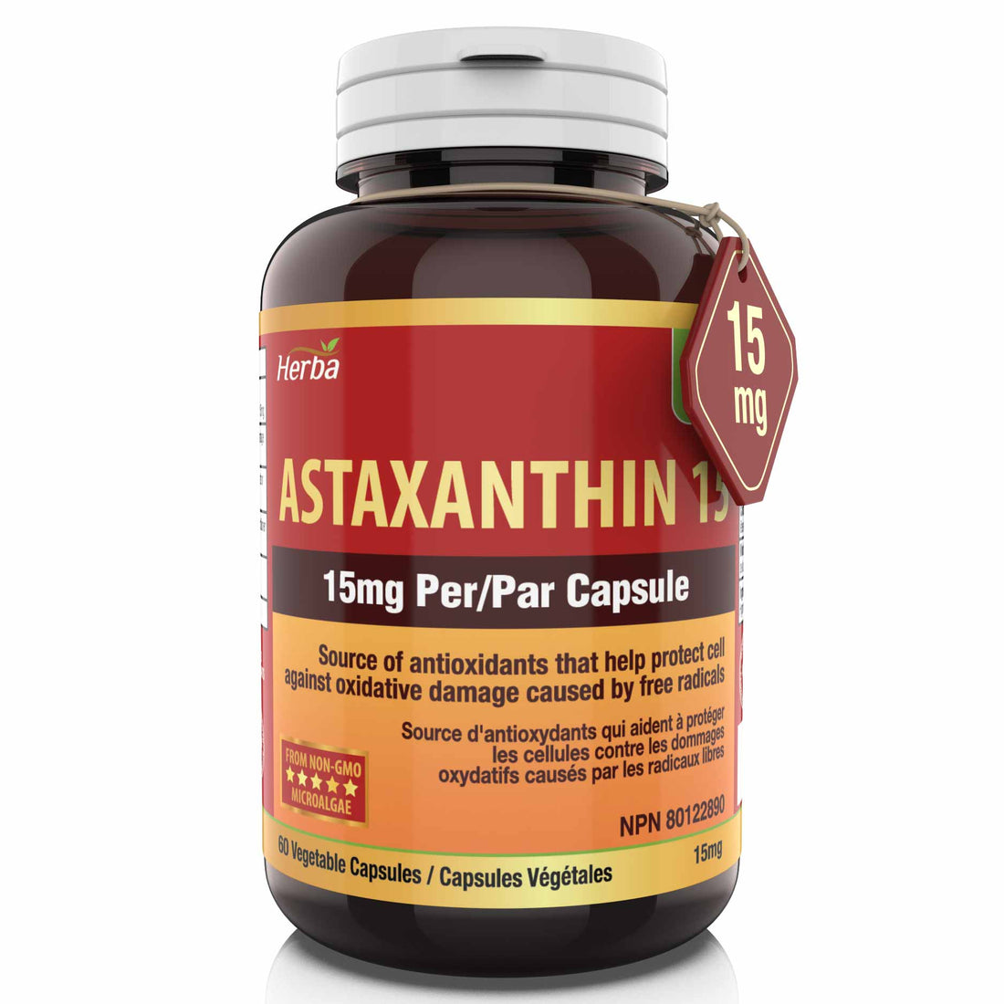 Astaxanthin Supplement 15mg – 60 Vegetable Capsules | Made in Canada