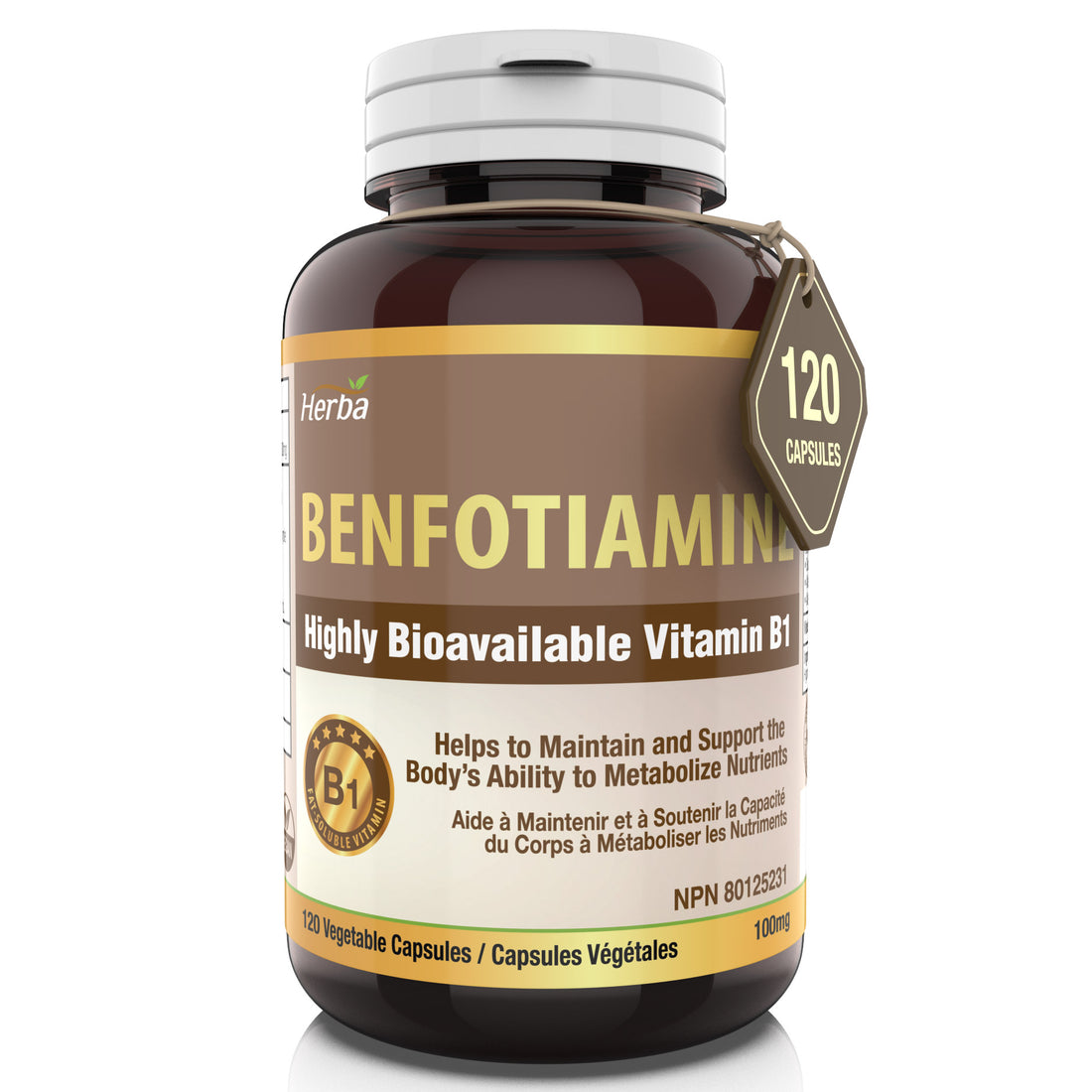 Benfotiamine 100mg - 120 Capsules | Fat Soluble Vitamin B1 | Made in Canada