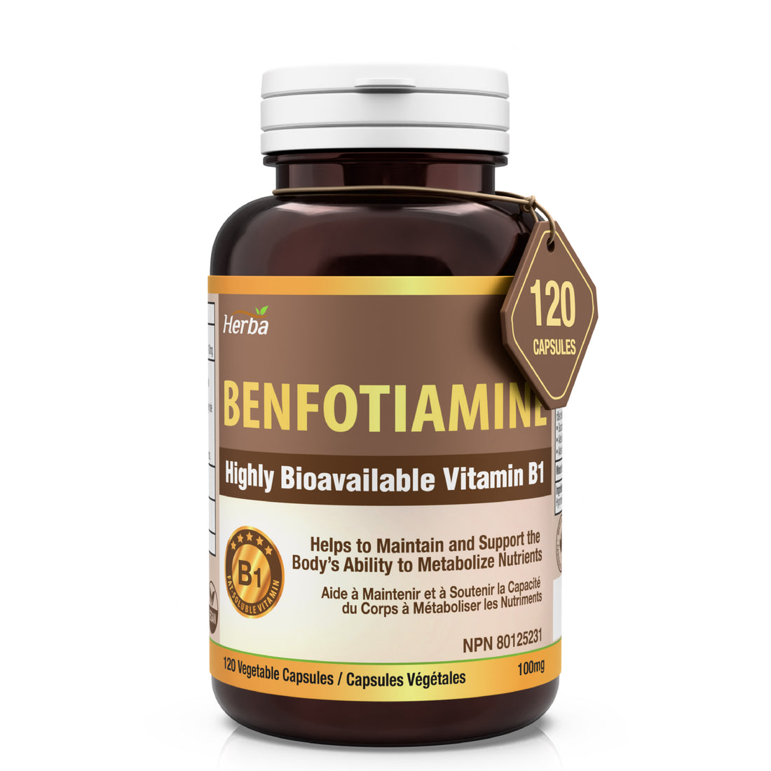 Benfotiamine 100mg - 120 capsules | Vitamine B1 liposoluble | Fabriqué au Canada