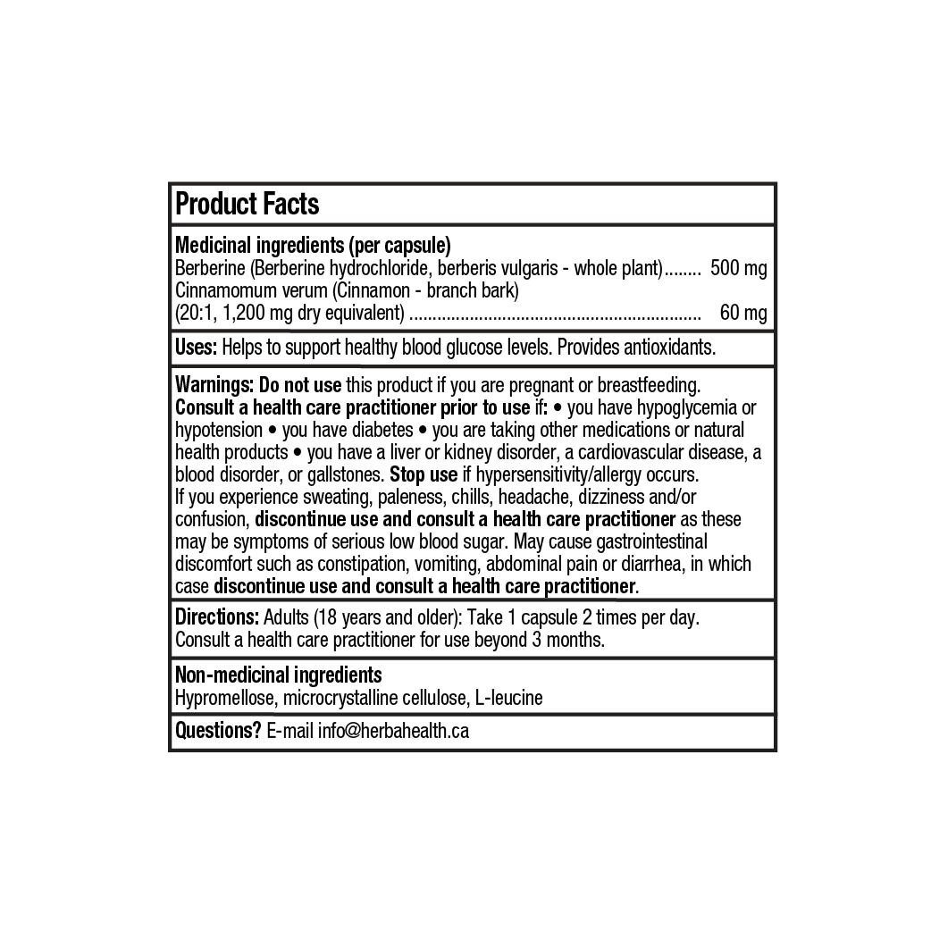 Supplément de Berbérine à la Cannelle de Ceylan – 120 Gélules | Bérberine 1000mg (par portion) | Fabriqué au Canada
