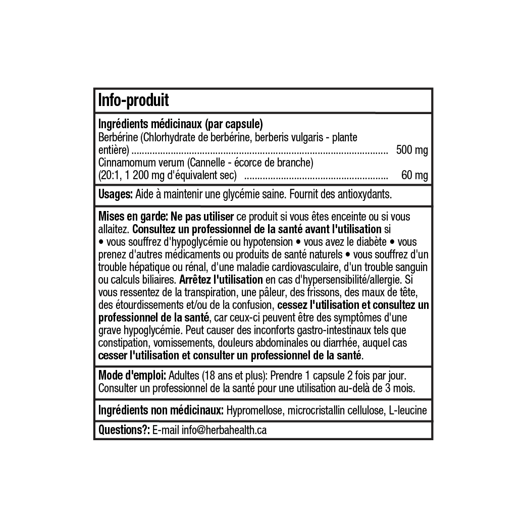 Supplément de Berbérine à la Cannelle de Ceylan – 120 Gélules | Bérberine 1000mg (par portion) | Fabriqué au Canada