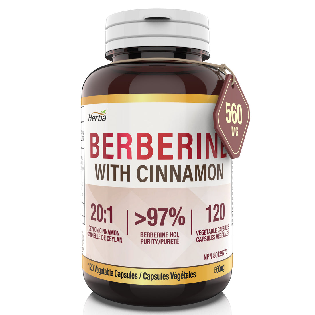 Berberine Supplement with Ceylon Cinnamon – 120 Capsules | Berberine 1000mg (per serving) | Made in Canada