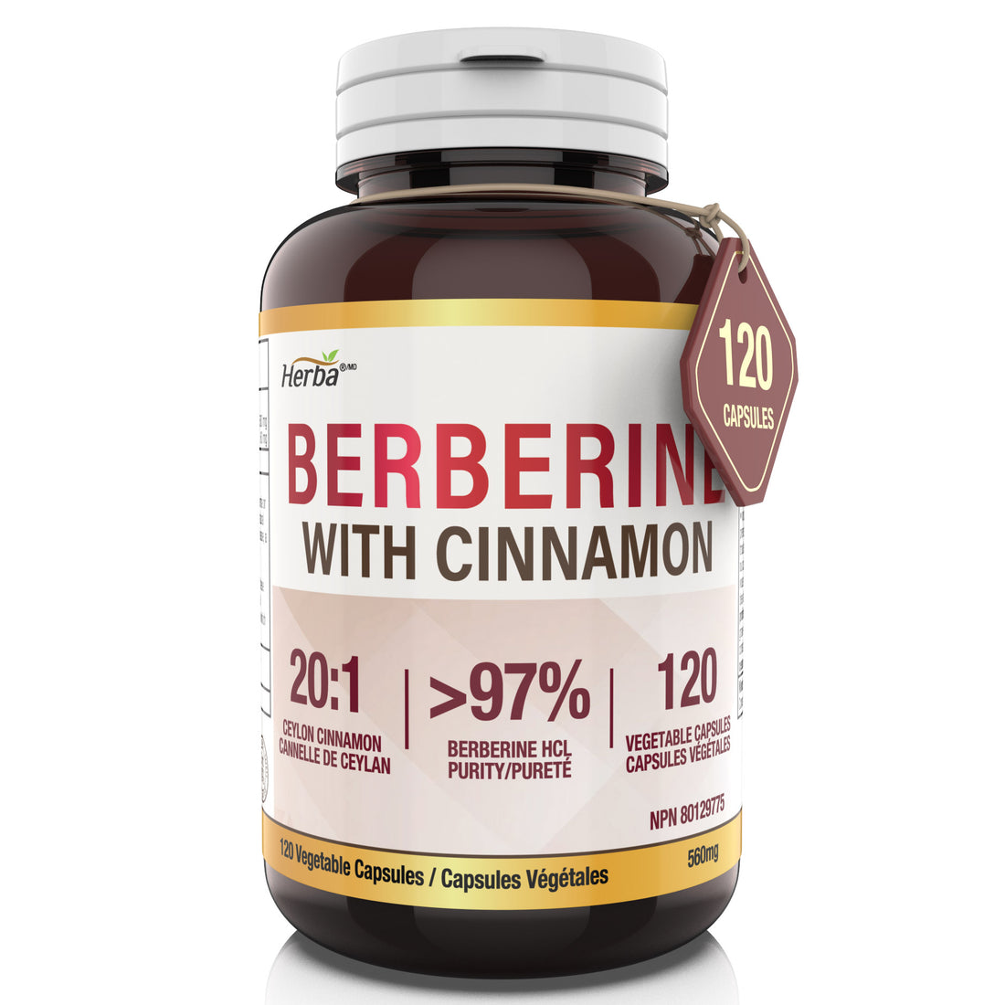 Berberine Supplement with Ceylon Cinnamon – 120 Capsules | Berberine 1000mg (per serving) | Made in Canada