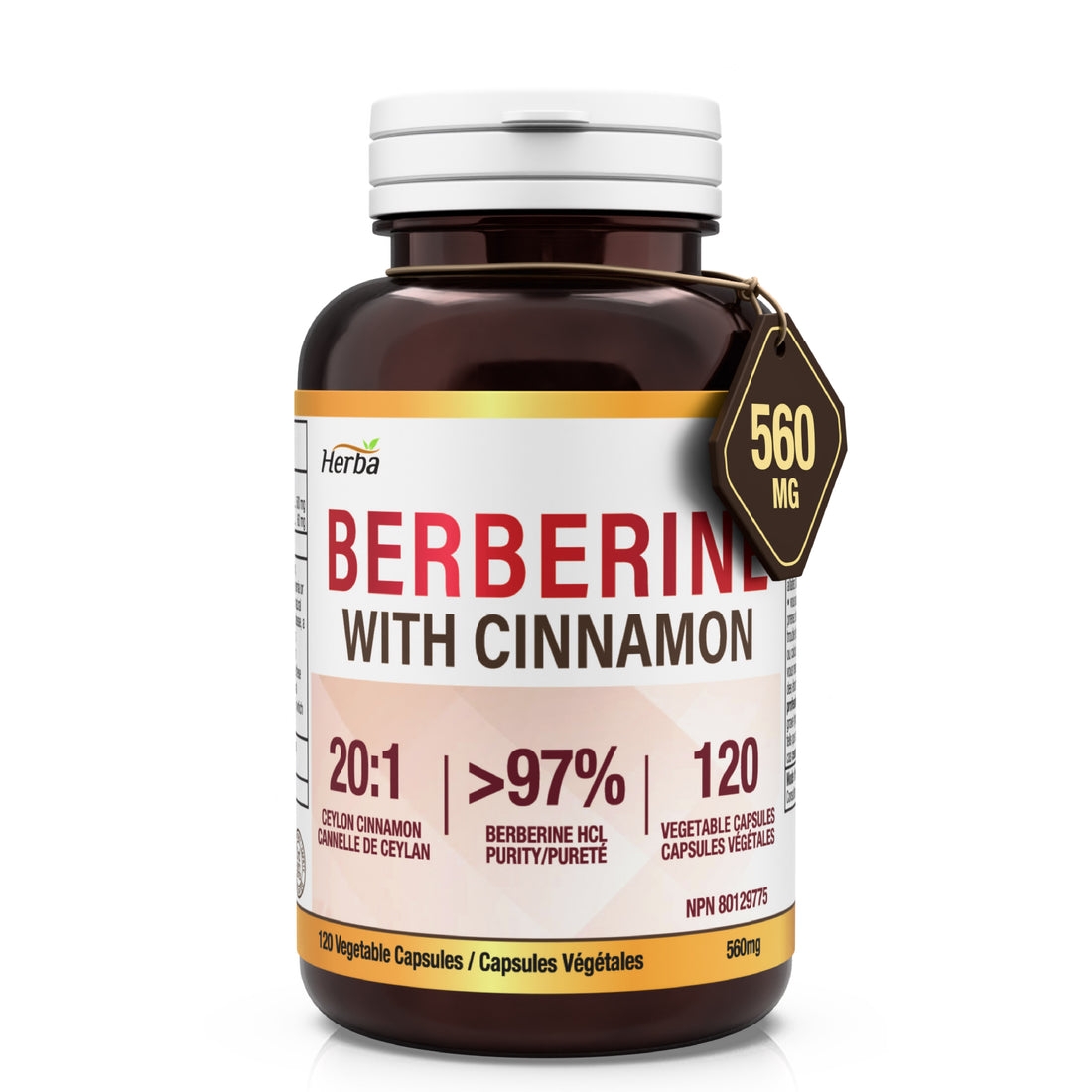 Supplément de Berbérine à la Cannelle de Ceylan – 120 Gélules | Bérberine 1000mg (par portion) | Fabriqué au Canada