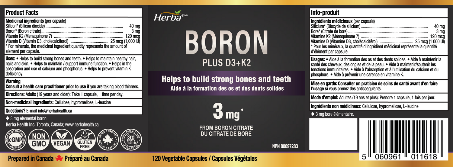 Boron Supplement for Men and Women - 120 Capsules | Made in Canada