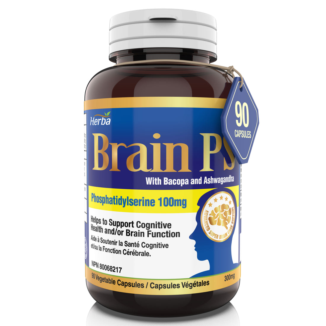 Brain PS - 90 Capsules | Brain Supplement with Phosphatidylserine, Bacopa Monnieri, and Ashwagandha