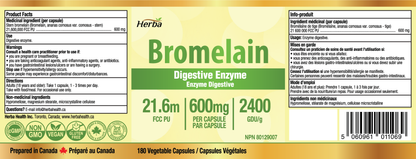 Bromelain Supplement 600mg – 180 Capsules | 2,400 GDU/g Max Potency