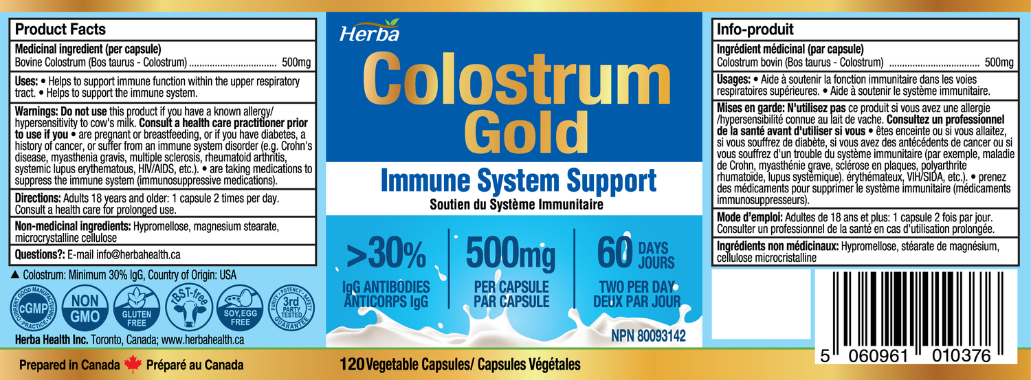 Bovine Colostrum Supplements 500mg - 120 Capsules | Rich in Lactoferrin and Immunoglobulins | 30% IgG