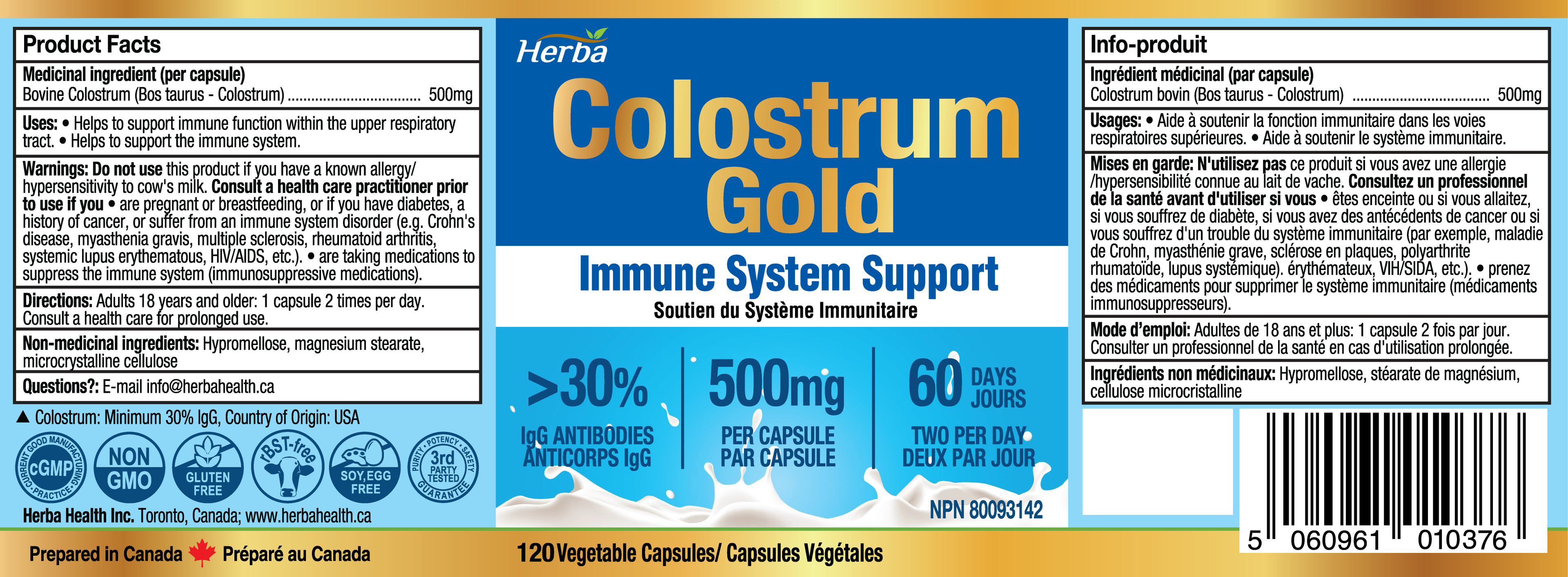 Bovine Colostrum Supplements 500mg - 120 Capsules | Rich in Lactoferrin and Immunoglobulins | 30% IgG