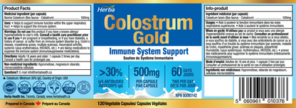 Bovine Colostrum Supplements 500mg - 120 Capsules | Rich in Lactoferrin and Immunoglobulins | 30% IgG