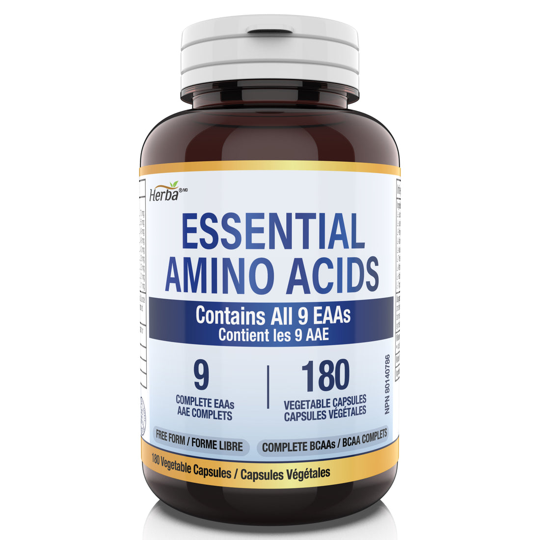 Essential Amino Acids Supplement – 180 Capsules | All 9 EAA Supplement in Free Form | Made in Canada