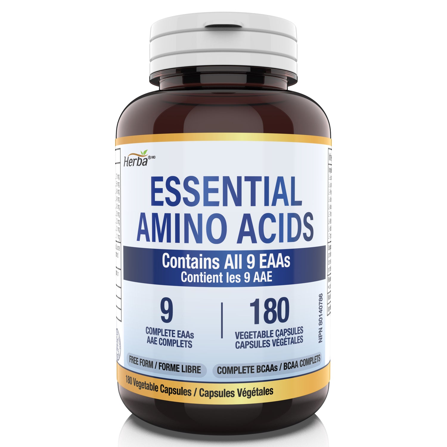Essential Amino Acids Supplement – 180 Capsules | All 9 EAA Supplement in Free Form | Made in Canada