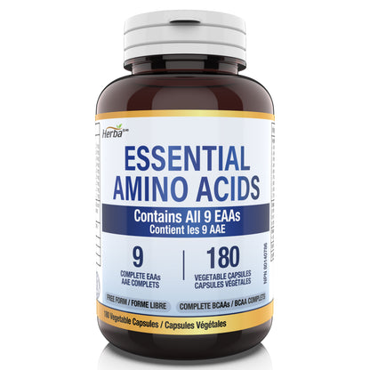 Essential Amino Acids Supplement – 180 Capsules | All 9 EAA Supplement in Free Form | Made in Canada