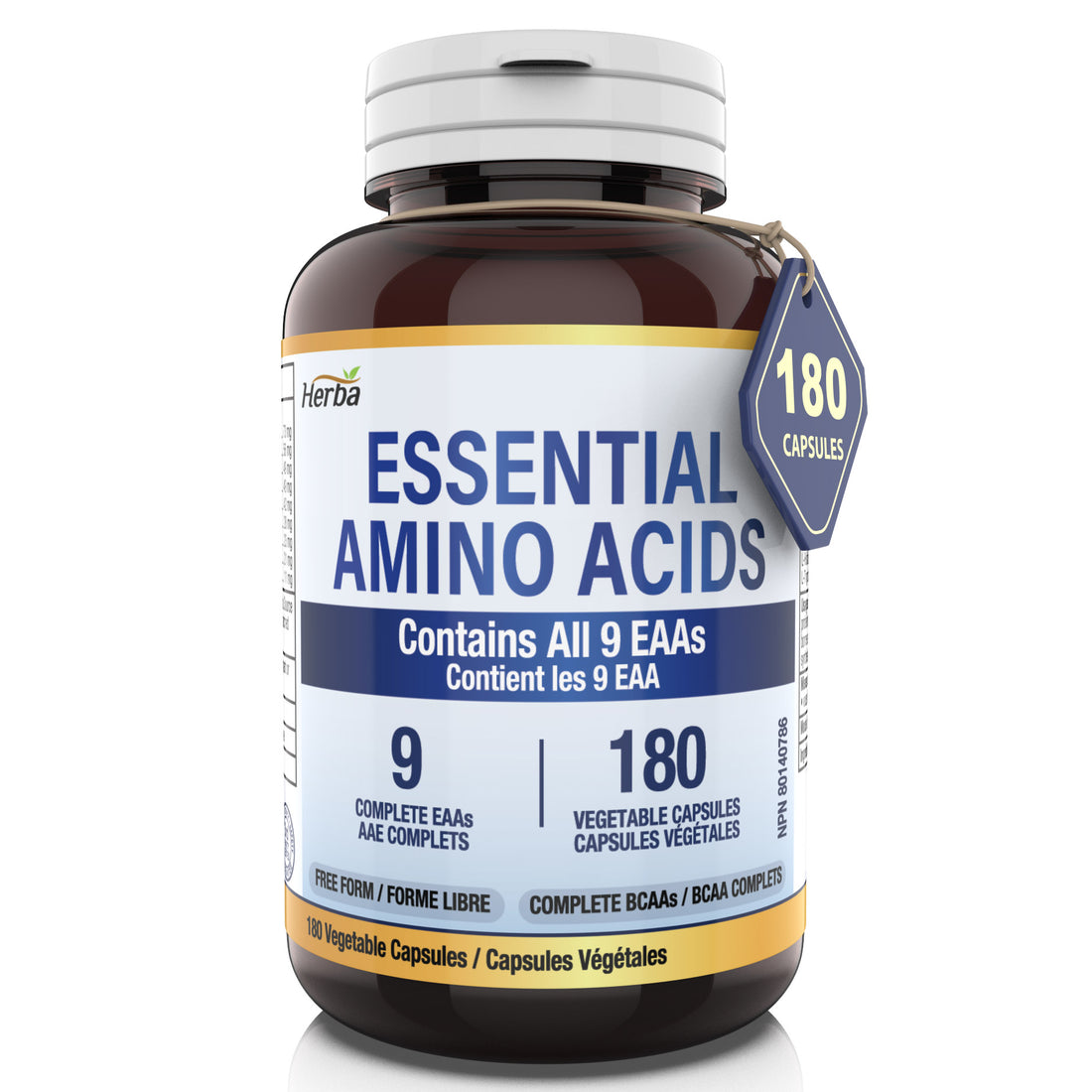 Essential Amino Acids Supplement – 180 Capsules | All 9 EAA Supplement in Free Form | Made in Canada