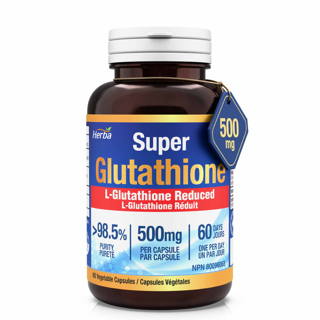 Suppléments de glutathion 500 mg, 60 gélules végétales-L-glutathion forme active réduite