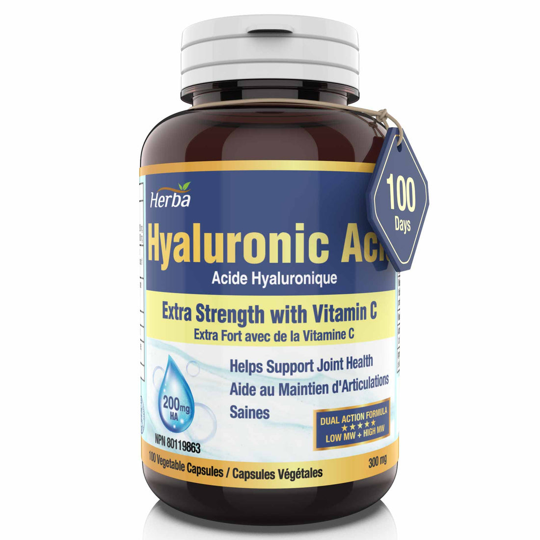 Hyaluronic Acid Supplement 200mg with Vitamin C - 100 Vegetable Capsules