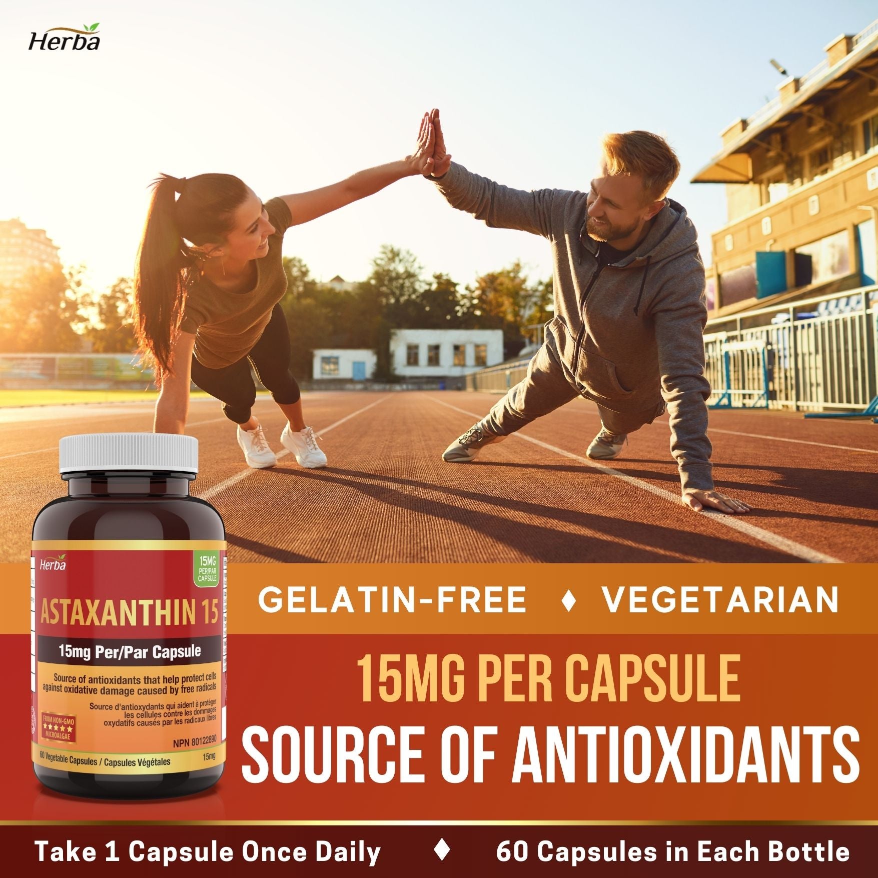 Astaxanthin Supplement 15mg – 60 Vegetable Capsules | Made in Canada