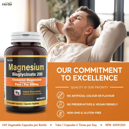 Bisglycinate de Magnésium 200mg - 240 Gélules Végétales