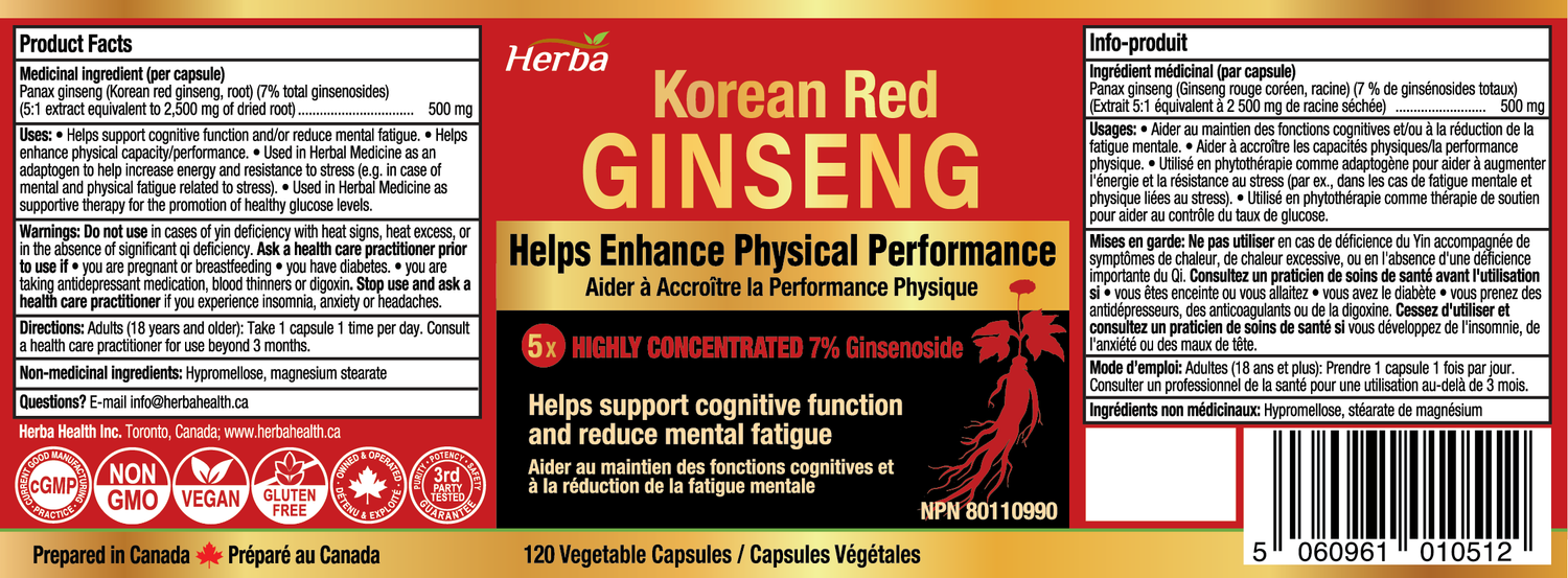 Korean Red Ginseng Extract Capsules – 5:1, 2500mg Equivalent | 120 Vegetable Capsules