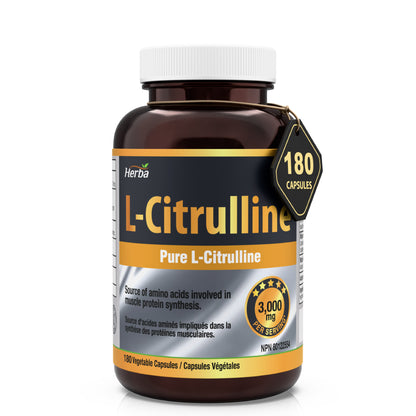 L-Citrulline Supplement 750mg – 180 Vegetable Capsules | Made in Canada