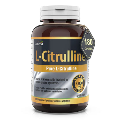 Supplément L-Citrulline 750 mg – 180 Gélules Végétales | Fabriqué au Canada