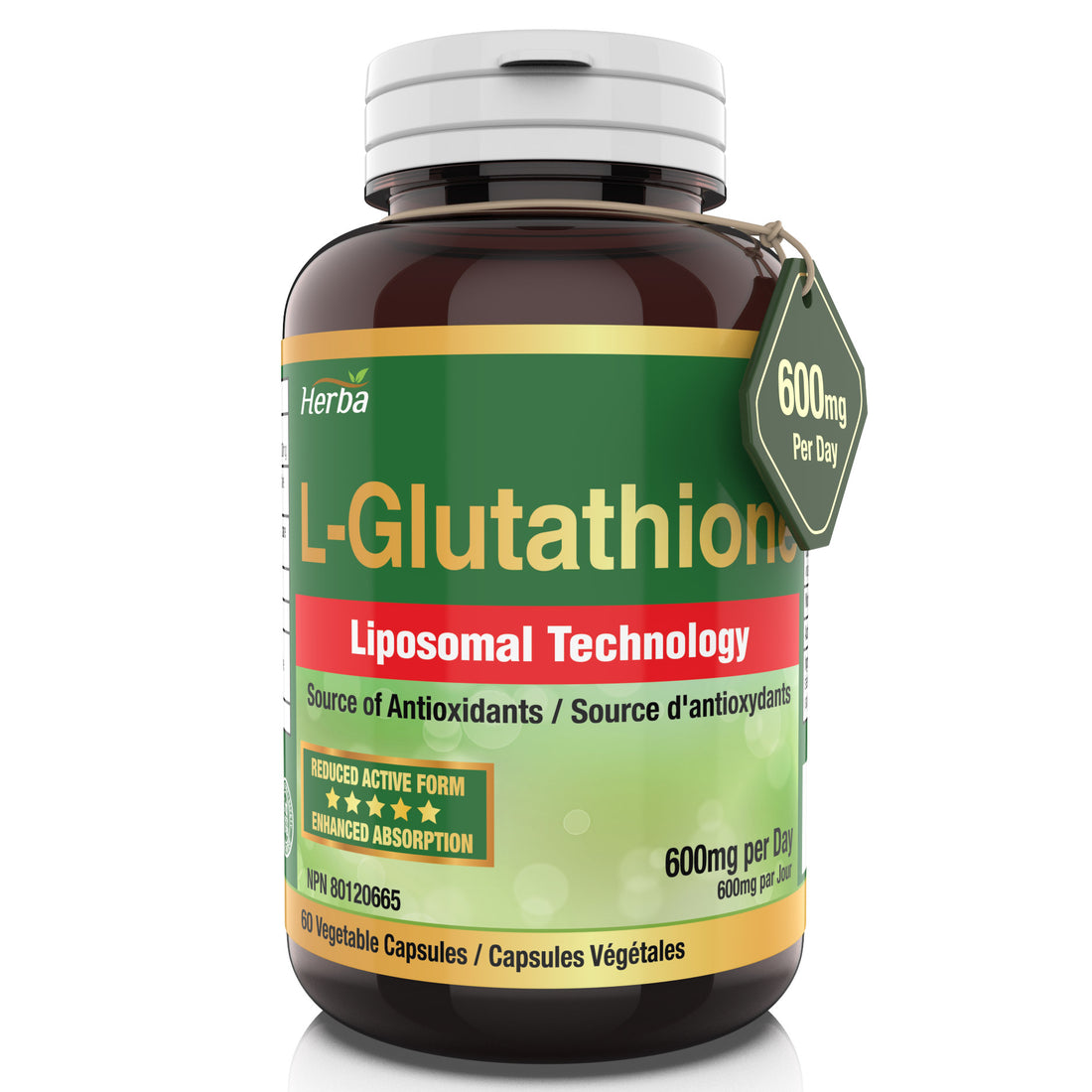 Supplément de glutathion liposomal - 600 mg par jour | 60 capsules végétales