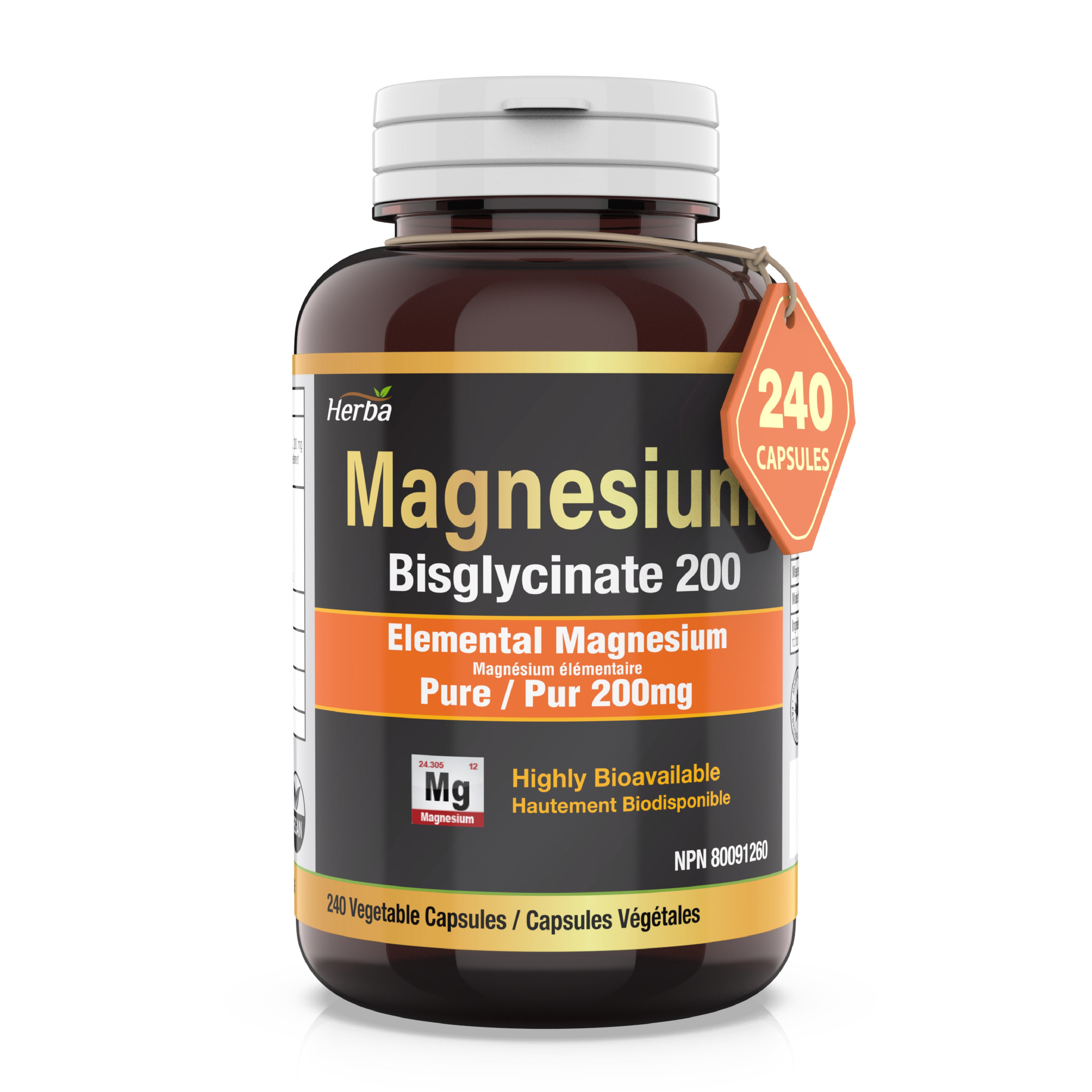 Bisglycinate de Magnésium 200mg - 240 Gélules Végétales
