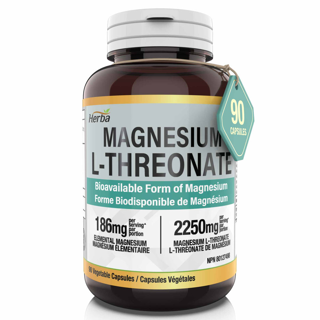Magnesium L-Threonate Supplement – 186mg | Made in Canada | 90 Vegetable Capsules