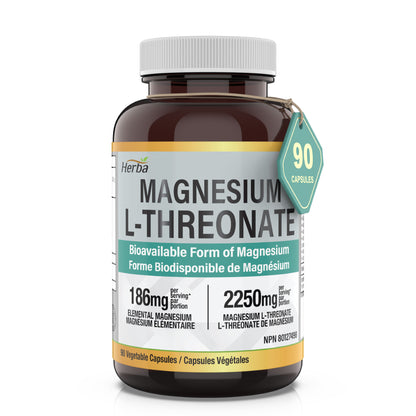 Magnesium L-Threonate Supplement – 186mg | Made in Canada | 90 Vegetable Capsules