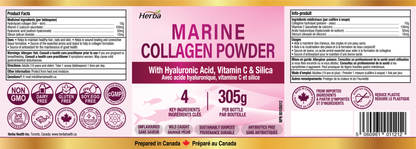 Marine Collagen Powder with Hyaluronic Acid, Silica, and Vitamin C – 305g (New) | Made in Canada