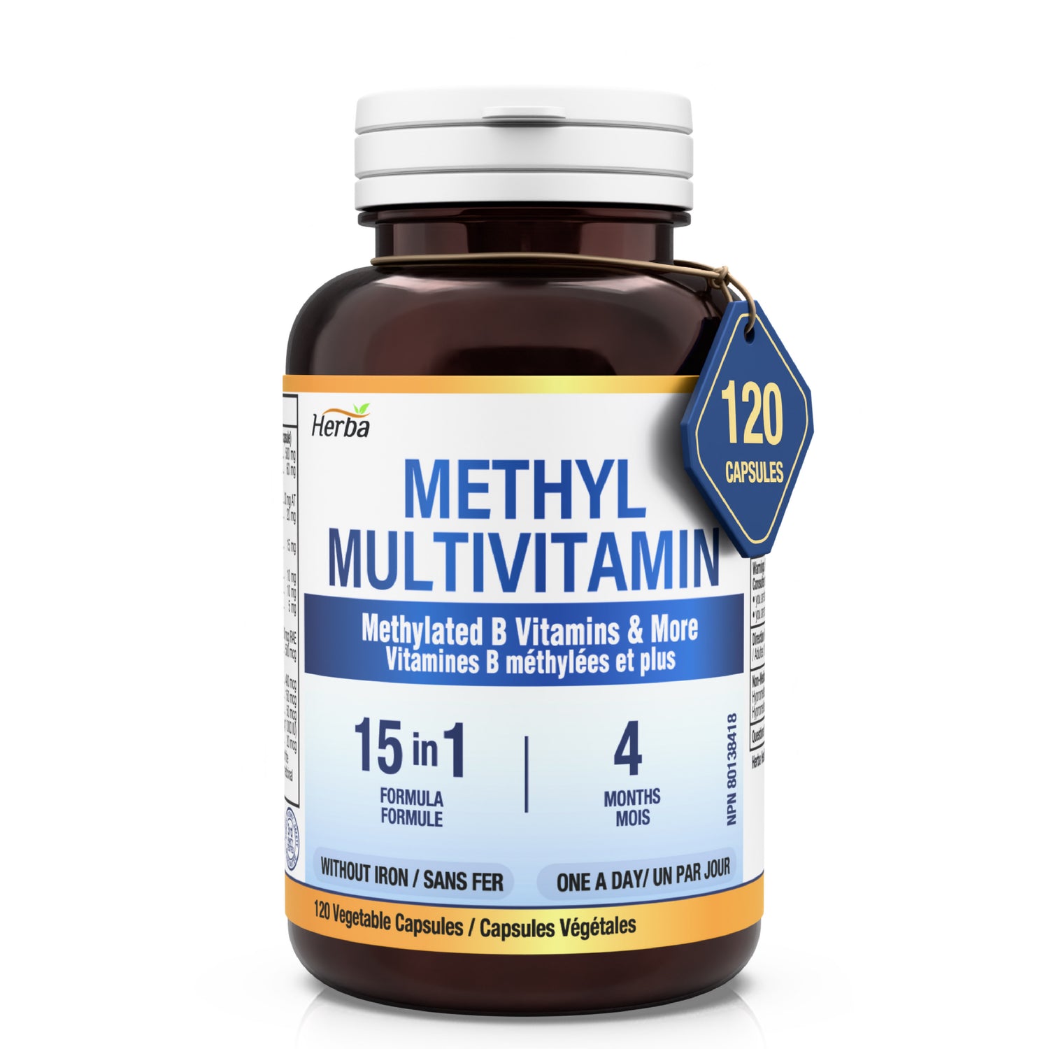 Methylated Multivitamin with TMG &amp; Full Methylated B Complex - 120 Capsules | 15 in 1 Formula | Made in Canada