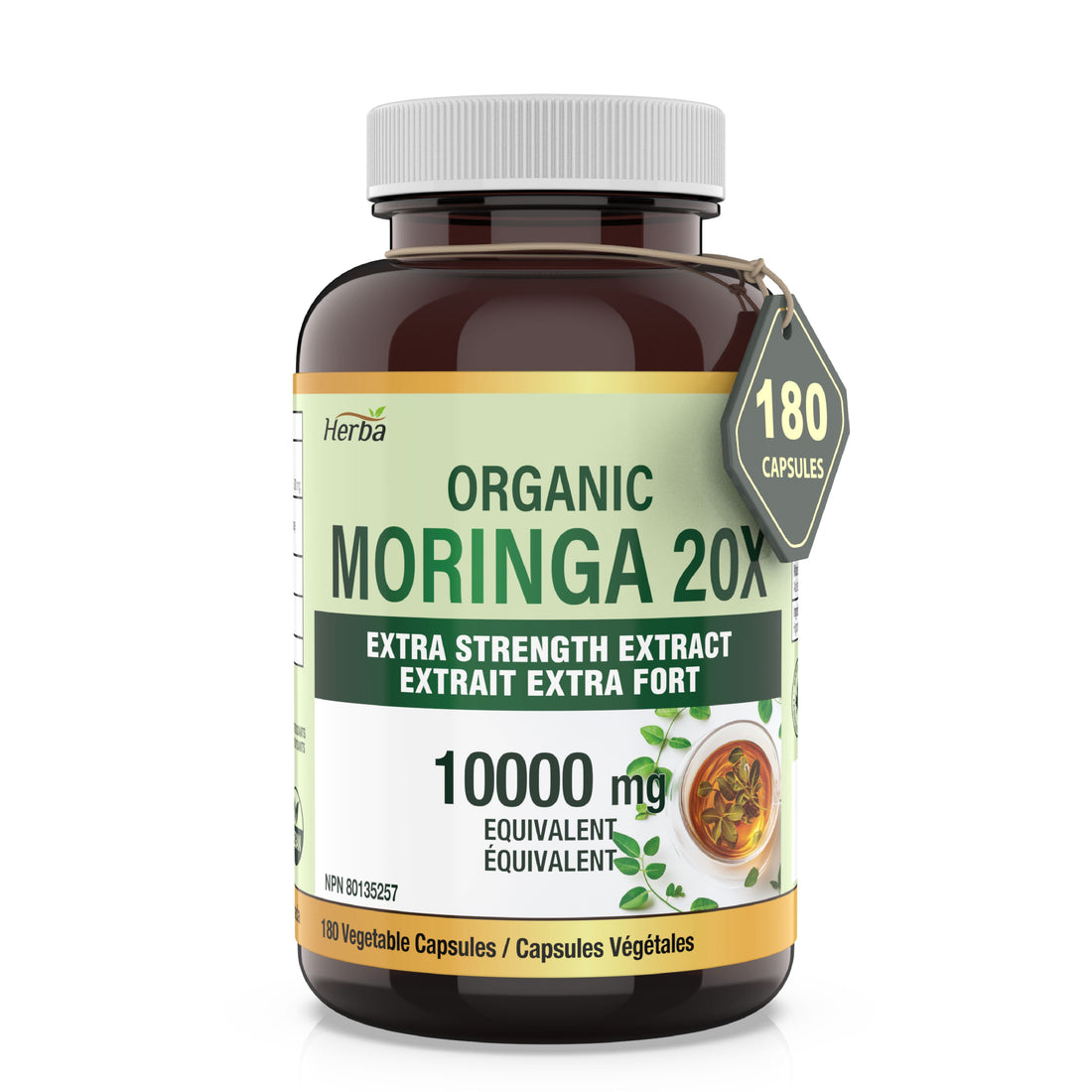 Organic Moringa Extract Capsules 10,000mg - 180 Capsules | 20:1 Extract | Made in Canada