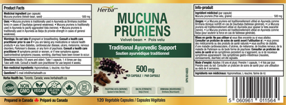Mucuna Pruriens 500mg - 120 Capsules | Made in Canada
