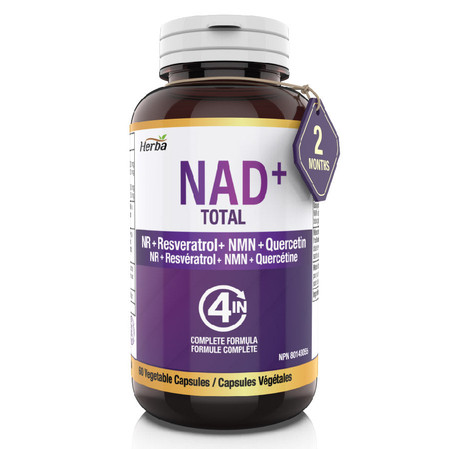 NAD+ Supplement 550mg – 60 Capsules | 4-in-1 NAD Plus Total with Nicotinamide Riboside (NR), β-NMN, Resveratrol &amp; Quercetin | Made in Canada