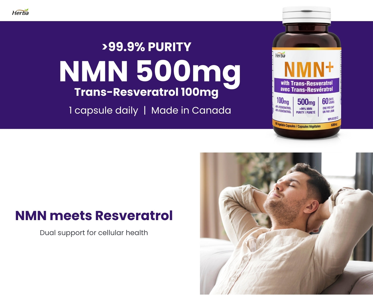 NMN Supplement + Resveratrol - 600mg | Made in Canada | 60