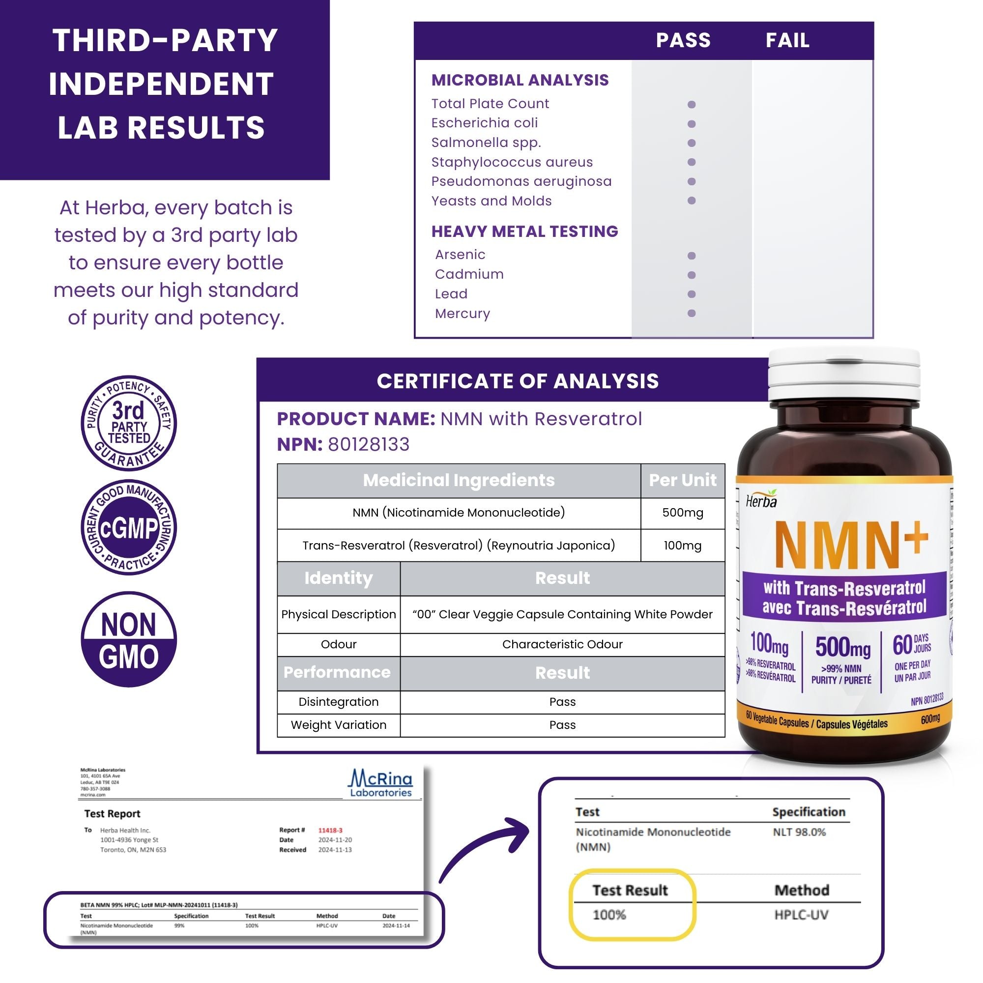 Supplément NMN + Resvératrol - 600 mg | Fabriqué au Canada | 60 Gélules Végétales