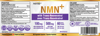 Supplément NMN + Resvératrol - 600 mg | Fabriqué au Canada | 60 Gélules Végétales