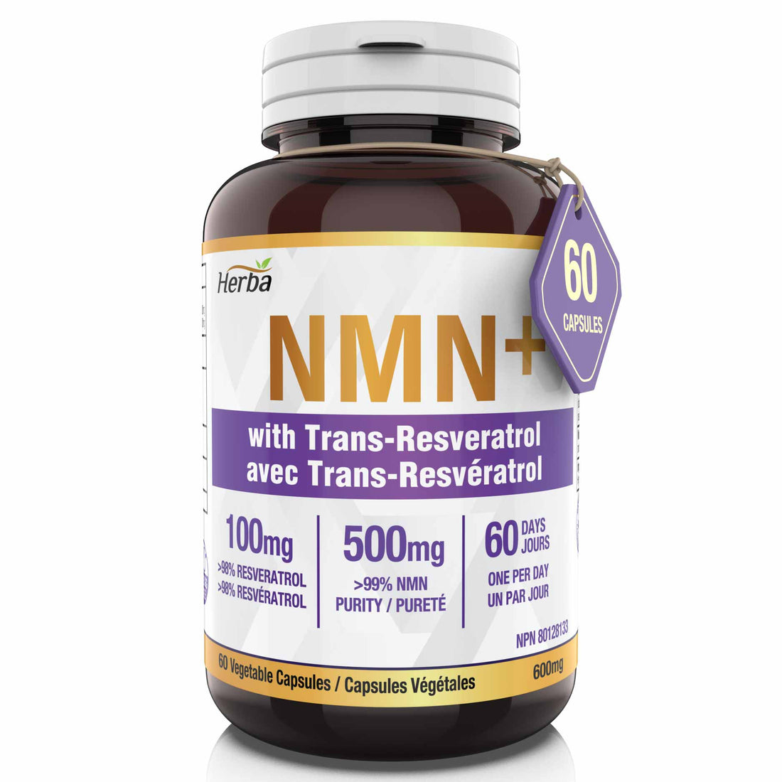NMN Supplement + Resveratrol - 600mg | Made in Canada | 60 Vegetable Capsules