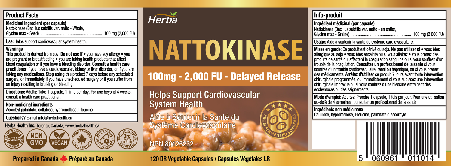 Nattokinase Supplement 2000 FU – 100mg, 120 Delayed Release Capsules