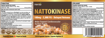 Nattokinase Supplement 2000 FU – 100mg, 120 Delayed Release Capsules
