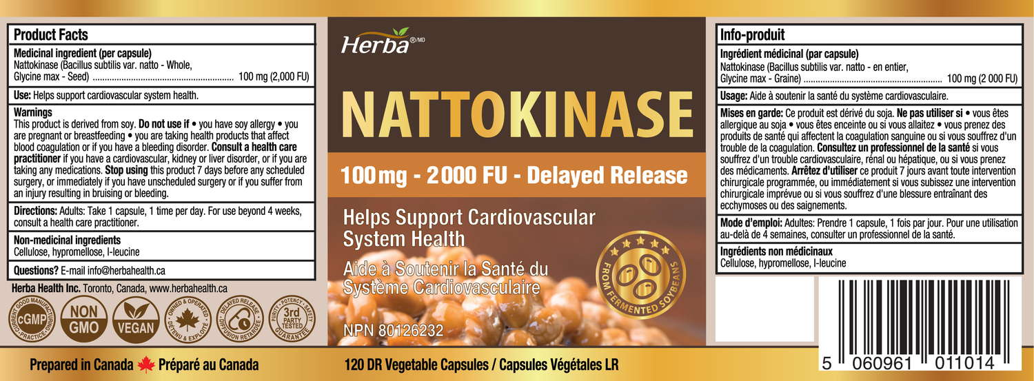 Nattokinase Supplement 2000 FU – 100mg, 120 Delayed Release Capsules