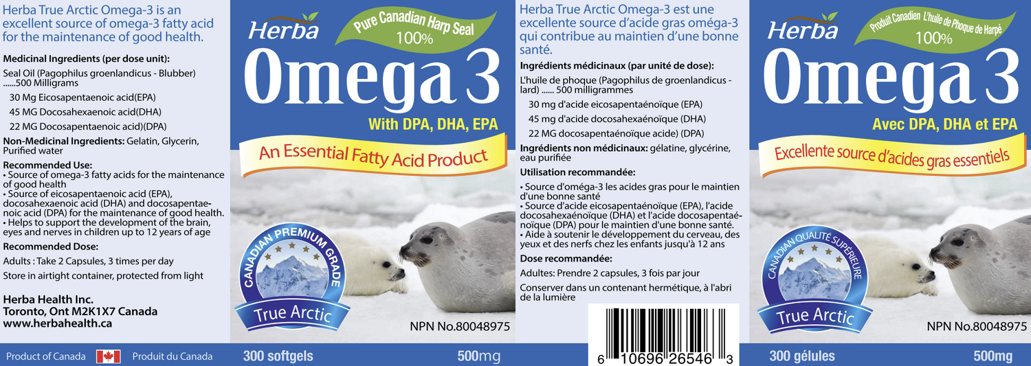 Herba Pure Canadian Harp Seal Omega -3,500mg | 300 Softgels