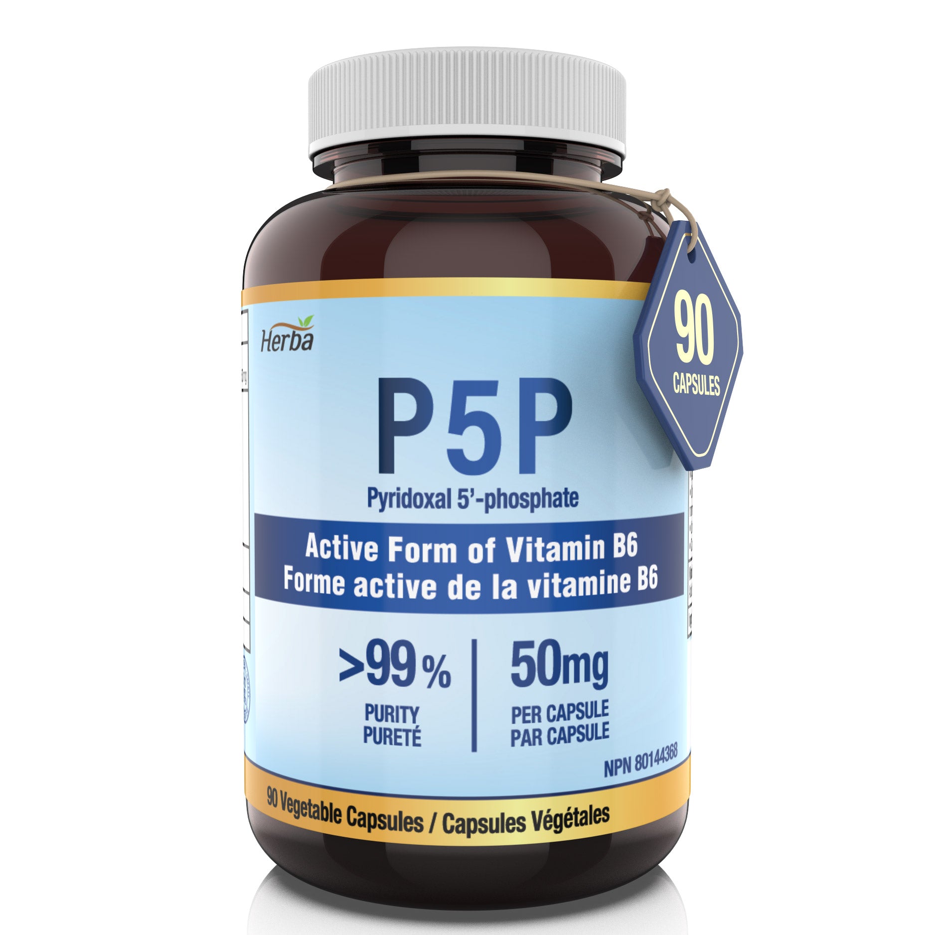 P5P Vitamine B6 50mg – 90 Capsules | >99% Pureté | Fabriqué au Canada