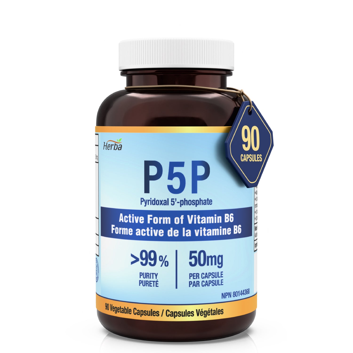 P5P Vitamin B6 50mg – 90 Capsules | >99% Purity | Made in Canada