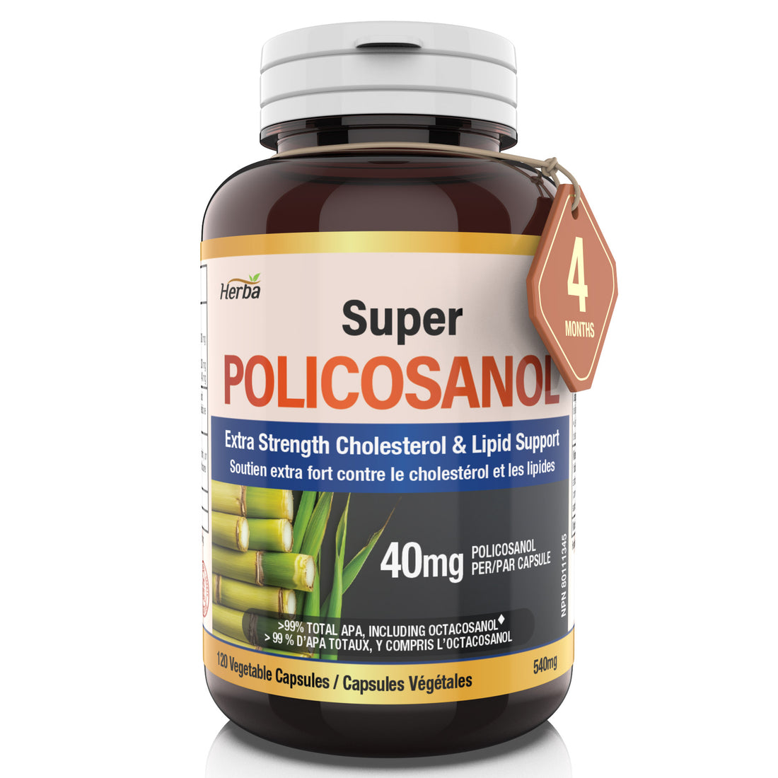 Policosanol 40 mg avec fenugrec et esters de stérols végétaux - 120 gélules végétales