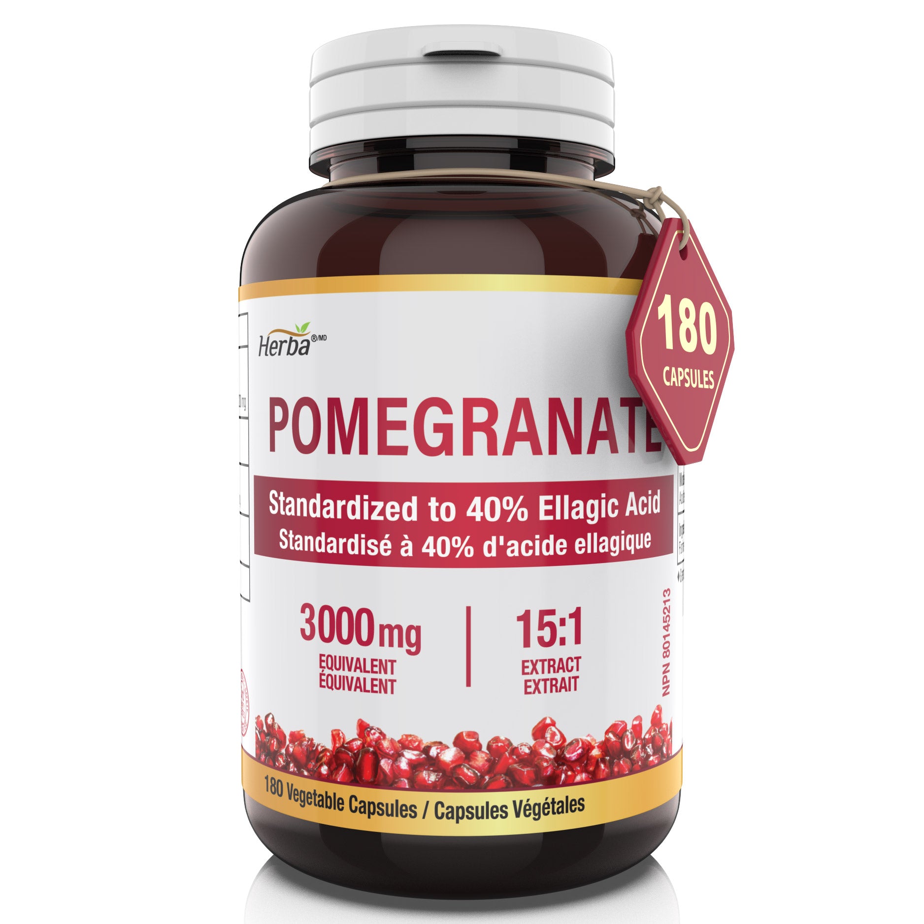 Pomegranate Supplement 3000mg – 180 Capsules | 40% Ellagic Acid | Made in Canada