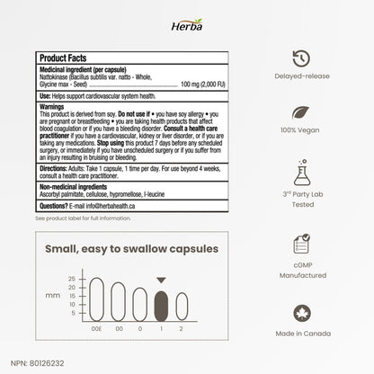 Nattokinase Supplement 2000 FU – 100mg, 120 Delayed Release Capsules