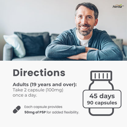 P5P Vitamine B6 50mg – 90 Capsules | >99% Pureté | Fabriqué au Canada